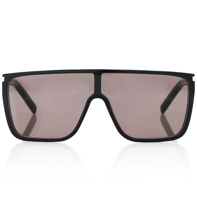 Saint Laurent Sl 364 Mask Flat-brow Sunglasses In Black-black-black