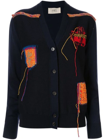 Ports 1961 Knitted Patchwork Cardigan In Blue