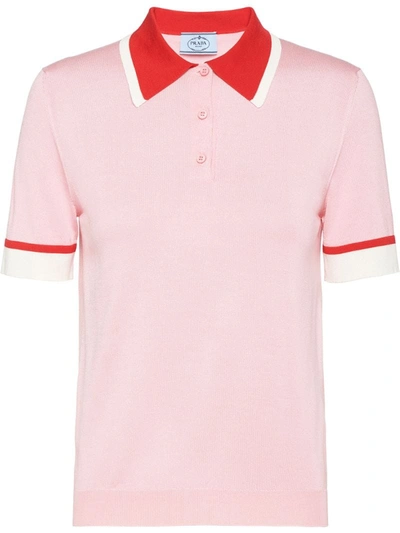 Prada Pointed Collar Polo Shirt In Pink