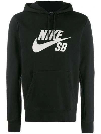 Nike Swoosh Print Hoodie In Black