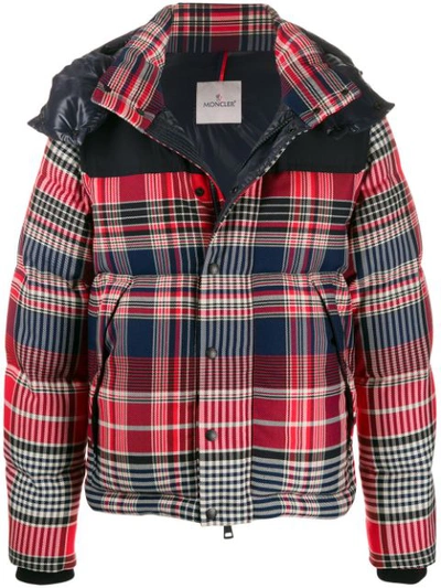Moncler 'kerleo' Detachable Sleeve Tartan Plaid Down Puffer Jacket In Red