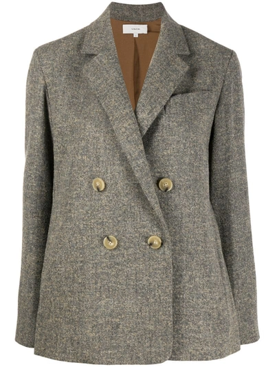Vince Pebble Texture Double-breasted Jacket In Grey