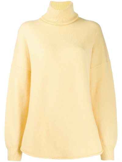 Extreme Cashmere Puff Sleeve Cashmere Blend Turtleneck Knit Top In Yellow