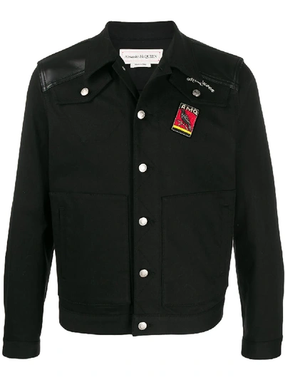 Alexander Mcqueen Embroidered Bird Patch Leather Panel Jacket In Black
