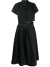 Sacai Waist Cut Out Pleated Shirt Dress In Black