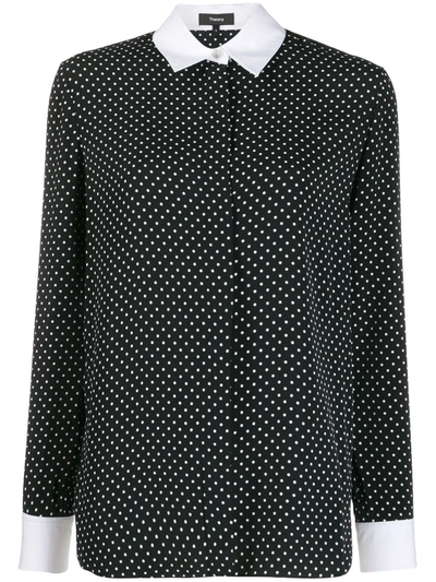 Theory Contrast Collar And Cuff Polka Dot Shirt In Black