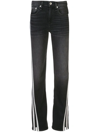 Rag & Bone 'cate' Contrast Panel Slit Hem Skinny Jeans In Clean Black
