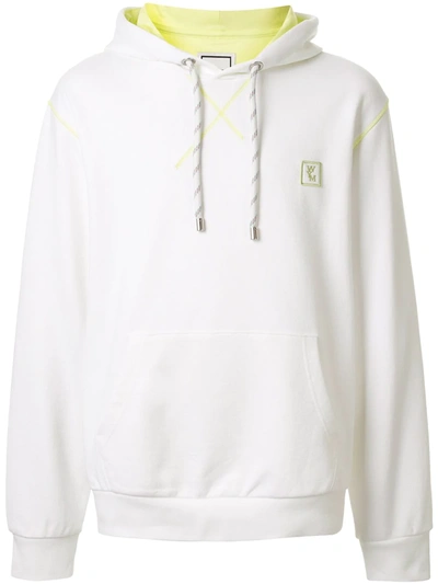 Wooyoungmi Neon Stitch Drop Shoulder Hoodie In White