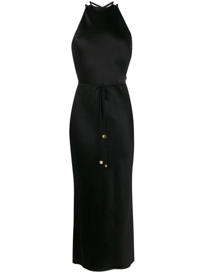 Nanushka Narita Crinkle Satin Midi Dress In Black
