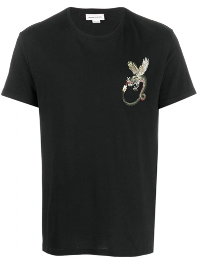 Alexander Mcqueen Dragon Patch Embellished T-shirt In Black