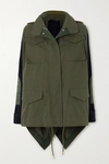 Sacai Colourblock Panelled Multi Pocket Knit Sleeve Parka In Army/black