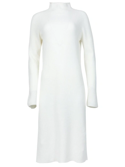 The Row 'moa' High Neck Wool-cashmere Rib Knit Dress In White