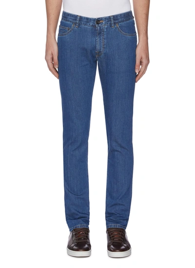 Brioni Straight Cut Stretch Jeans In Blue