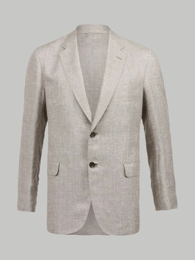 Brioni Notch Lapel Silk-cotton Blend Tailored Blazer In Neutral