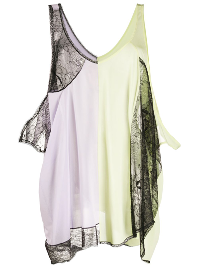 Maison Margiela Cold-shoulder Chantilly Lace-paneled Color-block Jersey Top In Multi