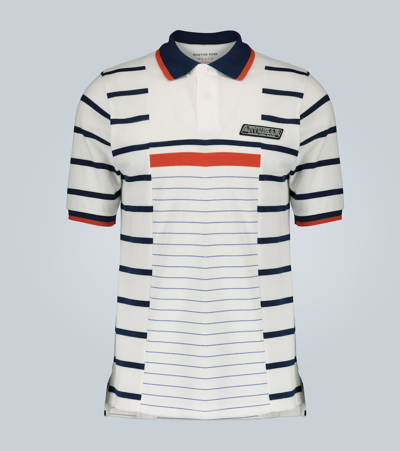 Martine Rose Striped Print Polo Shirt In White,multi-colour