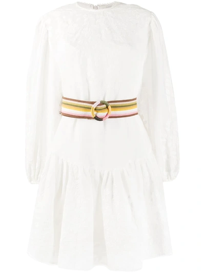 Zimmermann 'zinnia' Belted Applique Mini Dress In White