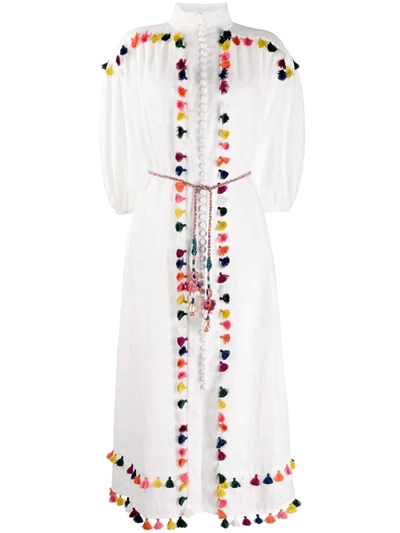 Zimmermann 'edie' Tassel Trim Mock Neck Dress In White