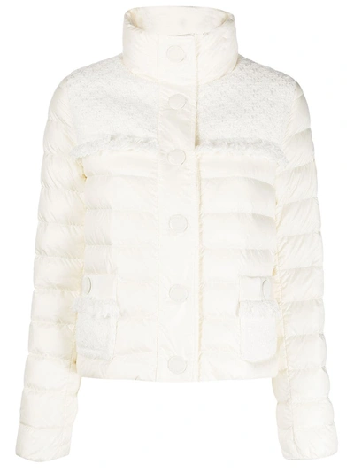 Moncler Lunaire Frilly-trim Cropped Puffer Jacket In White