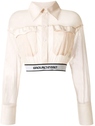 Ground Zero Logo Waistband Sheer Placket Shirt In White