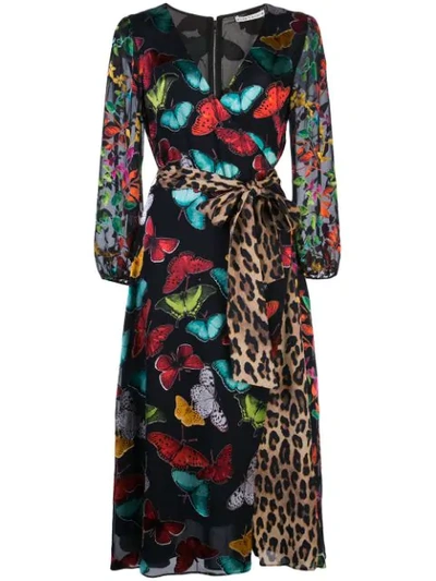 Alice And Olivia 'jesse' Butterfly Leopard Print Belted Wrap Dress In Black