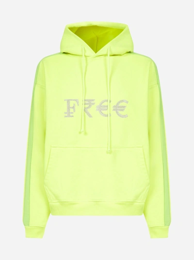 Vetements Free' Silver-toned Embroidered Slogan Currency Hoodie In Yellow
