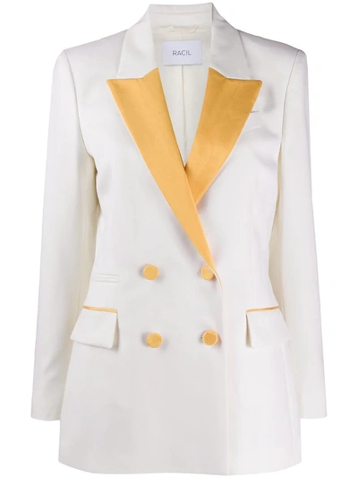 Racil Fitted Double Breast Wool Tuxedo Jacket In White