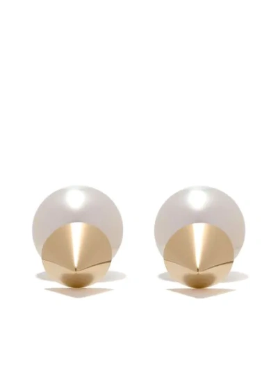 Tasaki 'refined Rebellion Signature' Pearl 18k Yellow Gold Stud Earrings In Metallic