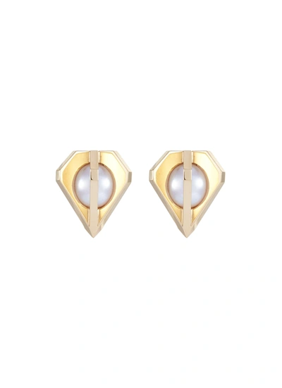 Tasaki 'stellar' Akoya Pearl 18k Yellow Gold Earrings In Metallic