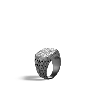 John Hardy 'classic Chain' Diamond Rhodium Silver Signet Ring In Metallic