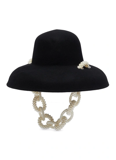 Laurence & Chico Pearl Embellished Felted Bowl Hat In Black
