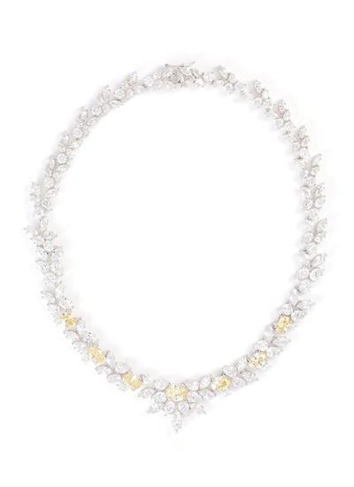 Cz By Kenneth Jay Lane Cubic Zirconia Floral Cluster Necklace In Metallic