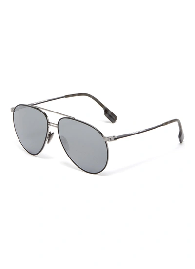 Burberry Double Bridge Metal Frame Aviator Sunglasses In Grey