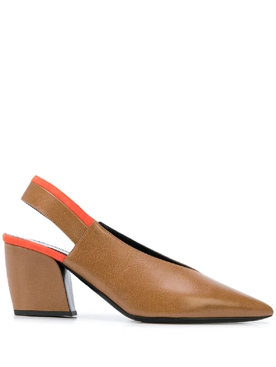 Pierre Hardy 'alpha' Slingback Block Heel Shoes In Brown