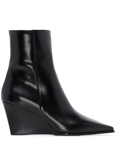 Aeyde Black Lena 40 Leather Wedge Ankle Boots