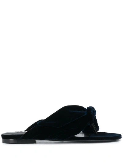 Jil Sander Bow Embellished Flat Leather Sandals In Blue