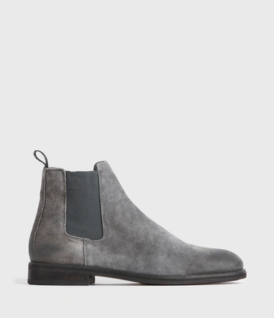 Allsaints Mens Charcoal Grey Harley Distressed-toe Suede Chelsea Boots 8 In Charcoal Gray