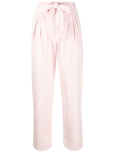 Sandro Tod Belted Cotton-blend Twill Tapered Pants In Pink