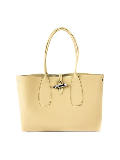 Longchamp Small Roseau Leather Top Handle Bag In Sand