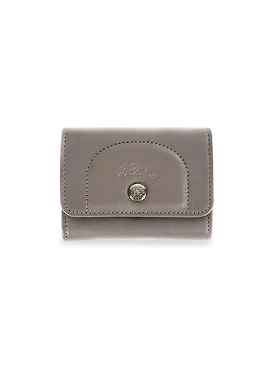 Longchamp Leather Snap Card Holder In Grey