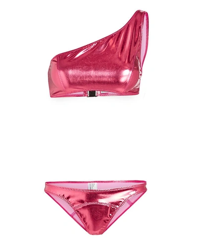 Lisa Marie Fernandez Arden Metallic Pvc Bikini Set In Pink