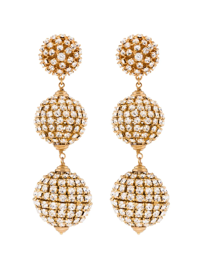 Saint Laurent Smoking Crystal Embellished Ball Drop Earrings In Gold