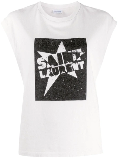 Saint Laurent Logo Star Print T-shirt In White
