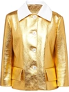 Prada Metallic Short Buttoned Jacket In Gold