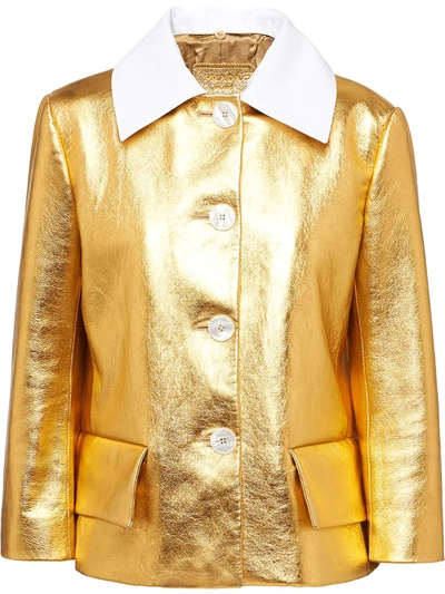 Prada Metallic Short Buttoned Jacket In Gold