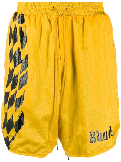 Rhude Logo Print Track Shorts In Yellow