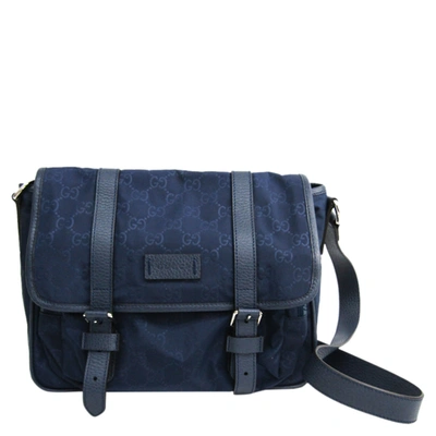 Pre-owned Gucci Ssima Canvas Nylon Messenger Bag In Blue