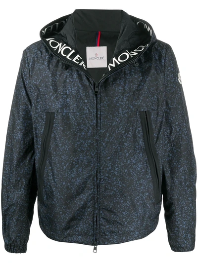 Moncler All-over Print Hooded Jacket In Blue
