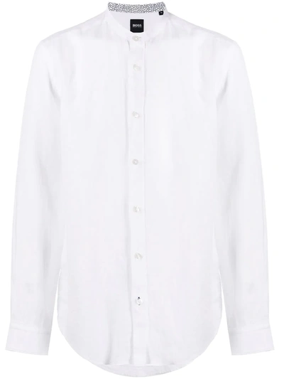 Hugo Boss Mandarin Collar Shirt In White