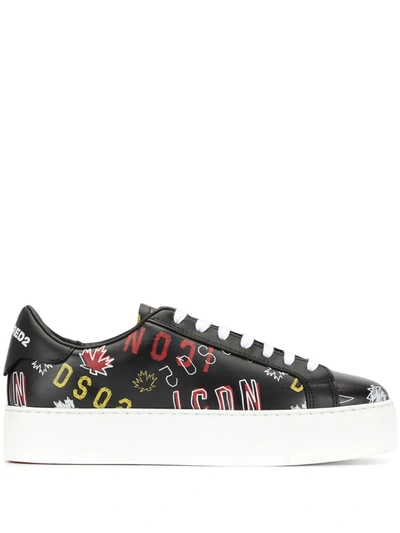 Dsquared2 Icon Print Sneakers In Black
